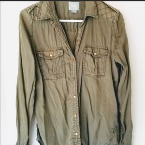Anthropologie olive green button down top
